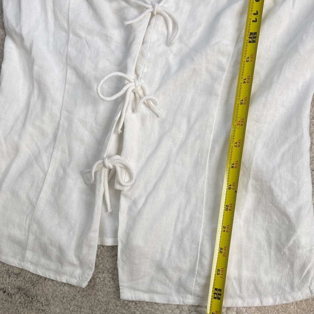 White Tie Front Linen Blend Tank Top - Picture 6 of 10